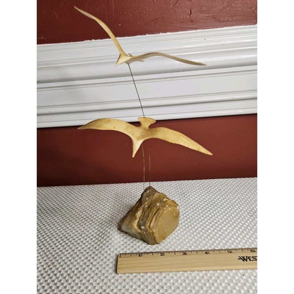 Vintage 1974 Marvin Wernick Co Kinetic Seagulls Sculpture MCM Quartz Base